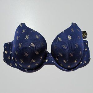 Victoria's Secret Navy Pushup Bra - Underwire, Gold Strap Detail - 36C (Est.)